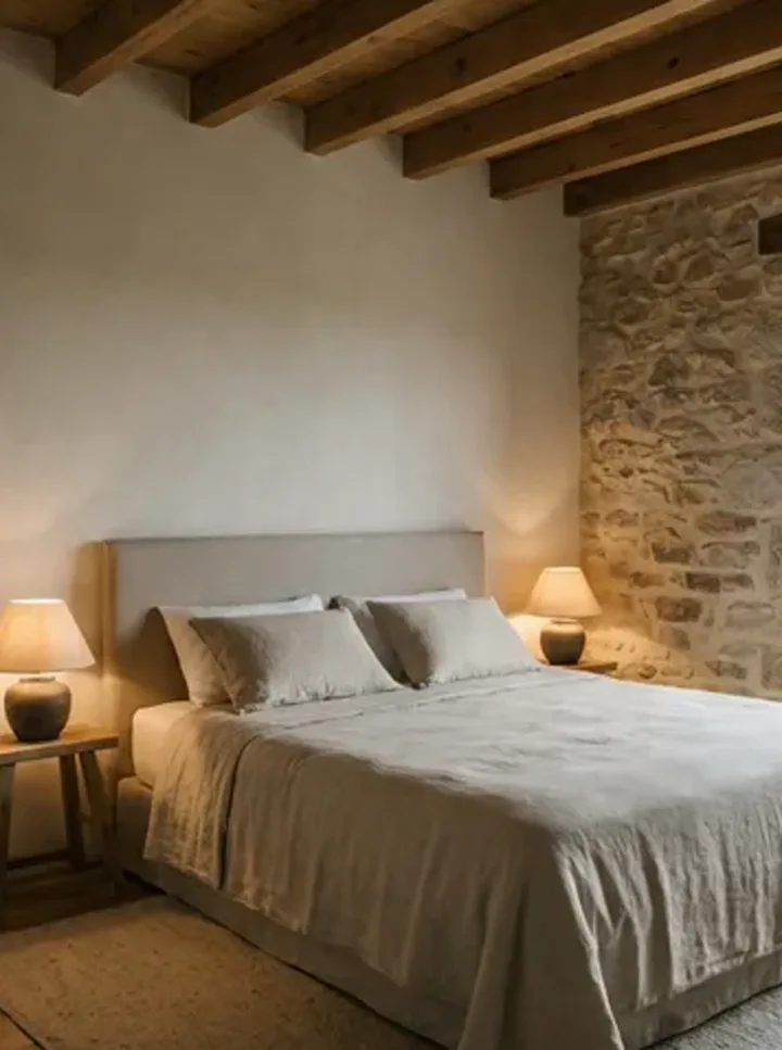 Quarto com parede de pedra